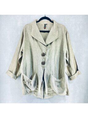 Roni Rabl Linen Top Womens M Beige Button Up Blouse Lagenlook Quiet Luxury